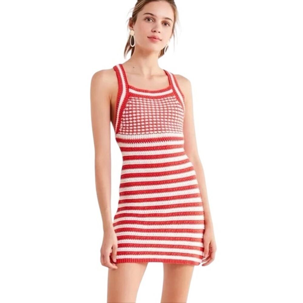 Urban Outfitters Maura Red and White Striped Crochet Mini Dress Size Small